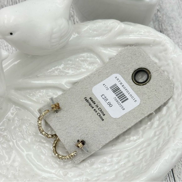 Anthropologie Gold Rhinestone Small Dainty Huggie Hoop Earrings - Picture 3 of 4